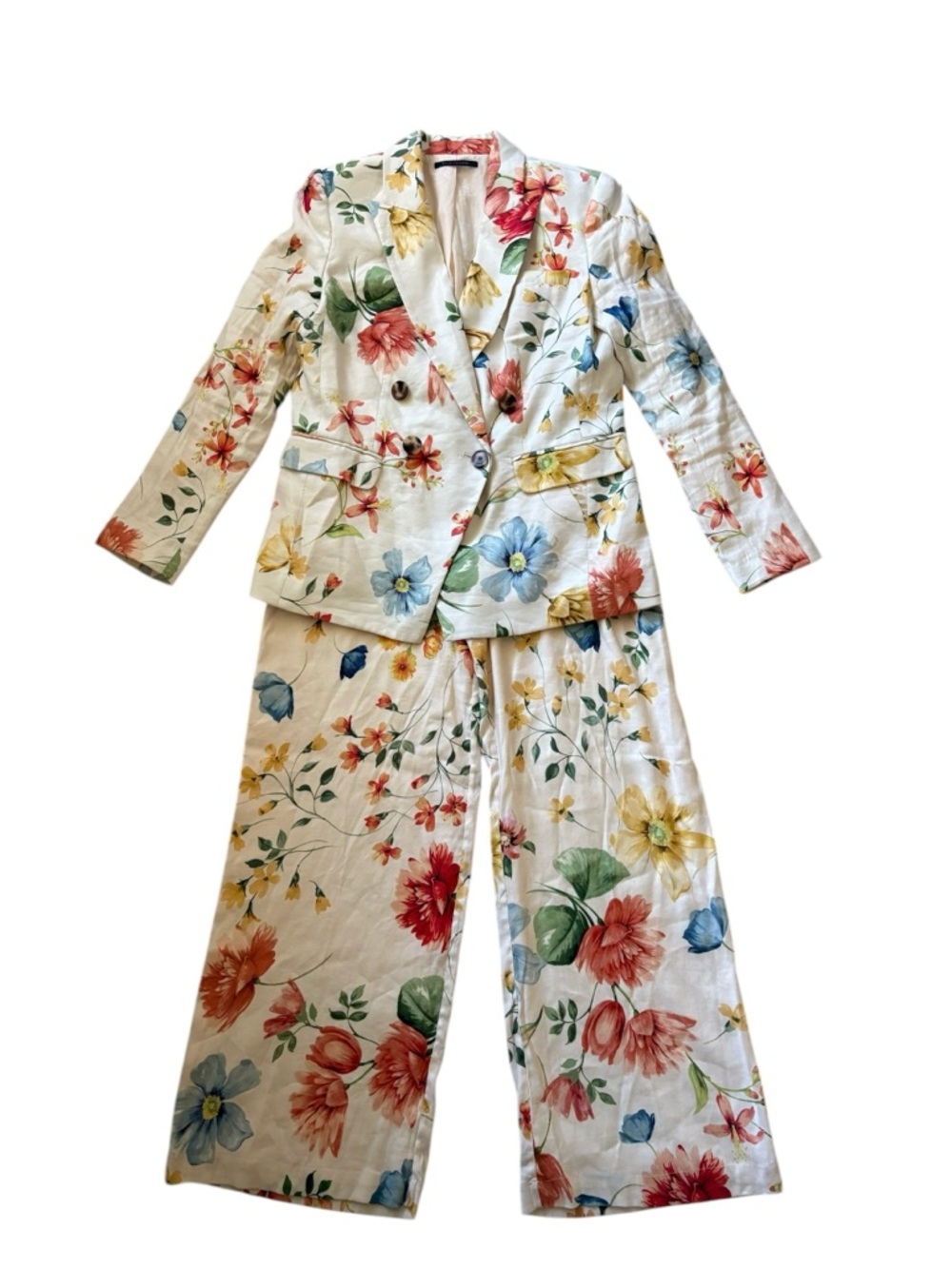 Elie Tahari Garden Party Floral Linen Blend Two-Piece PantSuit Set Blazer + Pant - Picture 5 of 16